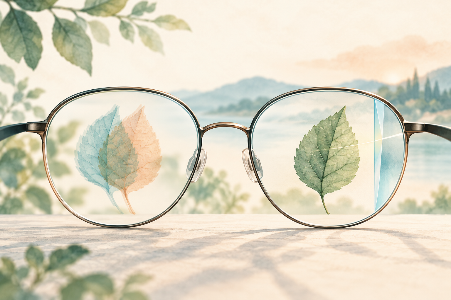 An illustration of double vision and prism glasses